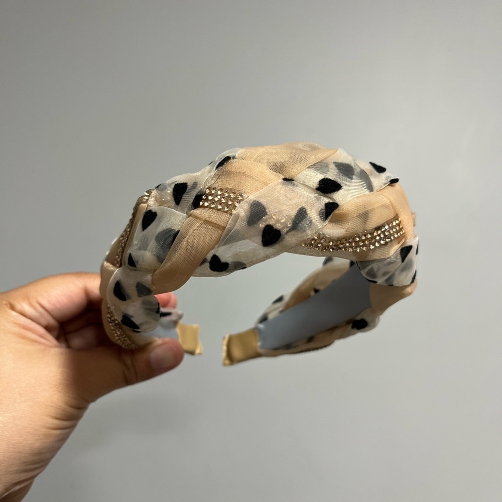 Chic Tan and Black Polka heart Headband